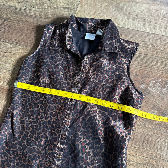 Women's Studio C Leopard Print Sleeveless Button Down Shirt S Brown Black - Picture 9 of 13